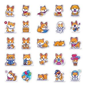 Detailed set of 25 waterproof Shiba Inu cartoon stickers for laptops and water bottles