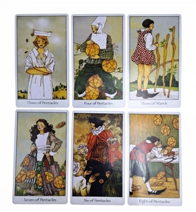 Detailed spread of Sea Soul Journey Oracle cards featuring Pentacles and Wands illustrations