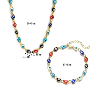 Colorful Evil Eye necklace and bracelet set in gold-tone finish for women