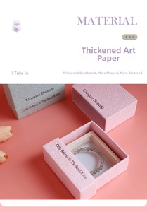 Detail of drawer-style jewelry box with textured paper and PE film display frame