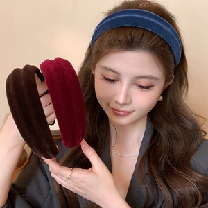 Elegant velvet textured padded headband for women in navy blue, burgundy and coffee brown