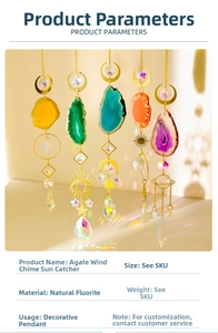Rainbow suncatcher with agate slices and crystal prisms casting colorful light on a wall