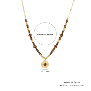 Detailed size specifications for the stainless steel tiger stone heart beaded necklace