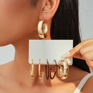Vintage Geometric Round Hoop Earrings For Women Gold Toned Cellulose Acetate Chunky Fashion Jewelry With Steel Post