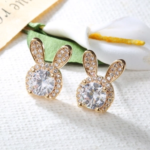 Boucles d'oreilles lapin dorées avec pierres de zircone étincelantes pour femmes