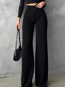 Women High Waisted Wide Leg Pants Straight Suit Trousers Office Business Casual Slimming Solid Black Draping Fabric