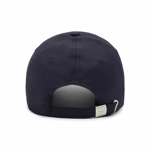 Rear view of a dark blue quick-dry baseball cap with adjustable metal buckle and strap