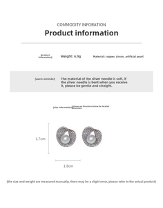 Détail des boucles d'oreilles perle et zircon avec dimensions précises 1,7cm sur 1,8cm