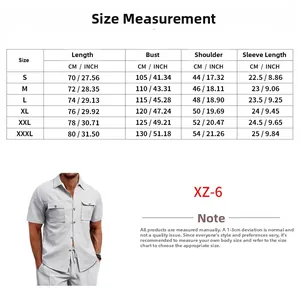 Detailed size chart for waffle short sleeve shirt showing S-XXXL with CM/IN measurements