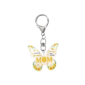 Acrylic butterfly keychain with You are my Sunshine inscription and silver keyring