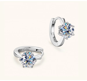 Detail of S925 silver stamp and 1.00CT Moissanite hallmark on six-prong earring