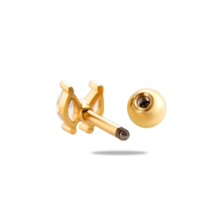 Clou d'oreille en acier inoxydable doré avec motif couronne et pierre précieuse claire