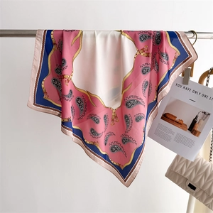 Elegant Paisley Print Square Scarf Faux Satin Chain Belt Pattern Neck Wrap Hair Bandana Fashion Accessory For Women