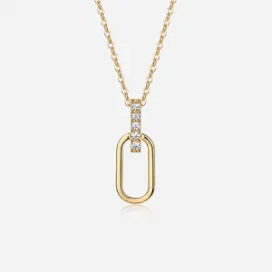 Minimalist Geometric Moissanite Necklace 925 Sterling Silver 18K Gold Plated French Style Oval Loop Pendant For Women