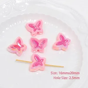 Pink UV plated acrylic bow beads for DIY necklaces with 2.5mm hole and pearl texture
