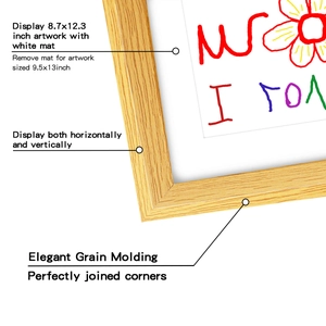 Detail of light wood grain frame with mat showing horizontal or vertical display options