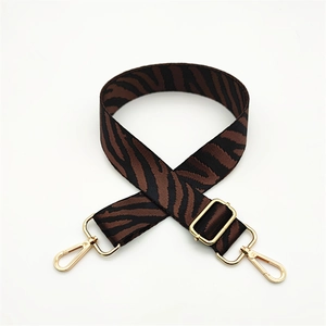 Adjustable tiger pattern fabric shoulder strap with gold metal lobster clasps for handbags