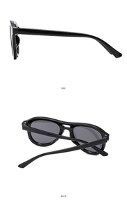 Side and back view of fashion oversized double bridge aviator sunglasses with dark lenses