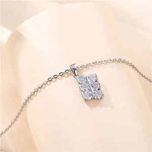 Elegant silver rectangle pendant necklace with double-row sparkling cubic zirconia stones