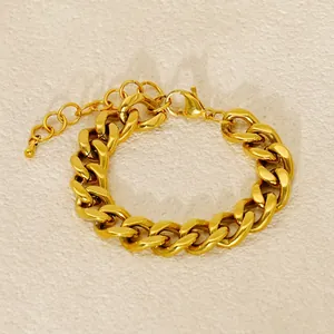 Chunky gold-plated stainless steel Cuban link bracelet with lobster clasp and extender