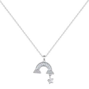 S925 sterling silver rainbow and star pendant necklace with cubic zirconia inlay