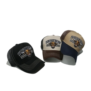 Vintage trucker hats with bull head embroidery and breathable mesh panels for men