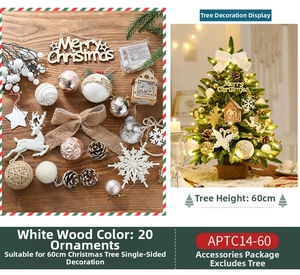 Flat lay of 20 white wooden Christmas tree ornaments featuring snowflakes and reindeer