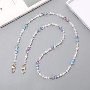 Luxe pearl and crystal four-leaf flower chain strap with gold lobster clasps