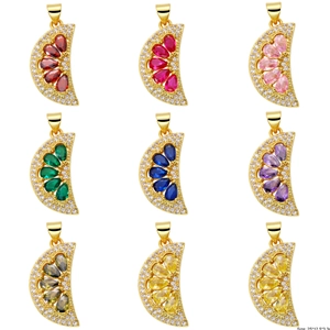 Colorful gemstone fruit pendants in nine variations with gold-plated cubic zirconia borders