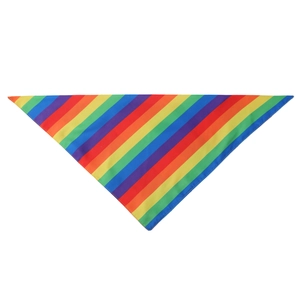 Detailed view of rainbow striped triangular scarf for pets and kids with vibrant colors