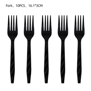 Set of 10 black disposable forks with diamond pattern handles, size 16.1x3cm for parties
