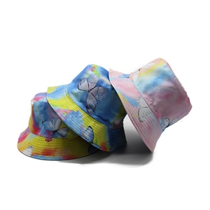Chapeau Bob Réversible Tie-Dye Imprimé Papillon Protection Solaire Pliable Été Extérieur Pour Femmes Hommes Unisexe