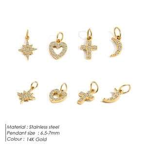 14K gold plated stainless steel zircon charms set including star, heart, and moon shapes