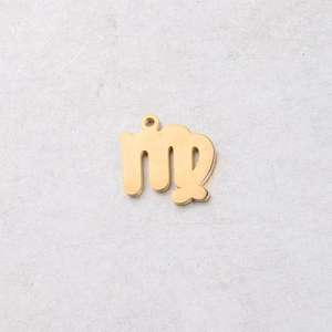 Detailed top view of a gold 15mm Virgo zodiac pendant made of polished mirror stainless steel