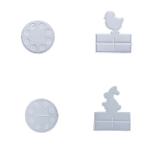 4-piece gray silicone mold set featuring festive chicken and rabbit shapes for DIY resin crafts