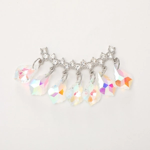 Sparkling crystal heart pendant with iridescent tassels and rhinestones on silver base