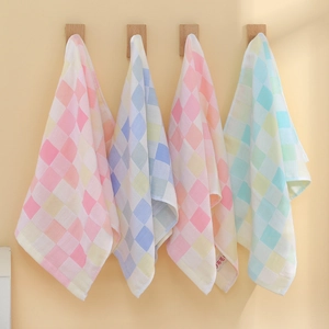 Asciugamano Per Il Viso In Garza Di Cotone Motivo A Quadri Morbido Assorbente Traspirante Bagno Lavetta Delicata Colore Macaron