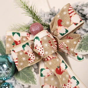 Festive flocked PVC Christmas wreath with burlap gnome bow and pink glitter ornaments