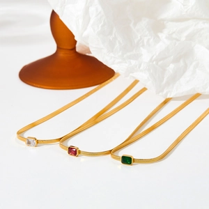 Collana Catena Serpente Piatta Acciaio Inossidabile Ciondolo Zircone Rettangolare Gioielli Hip Hop Per Donna