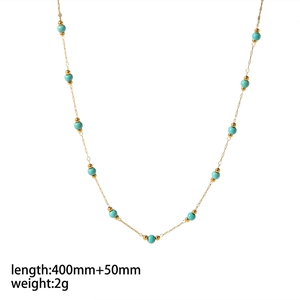 Detail of 18k gold plated anklet with turquoise beads showing 40cm plus 5cm length