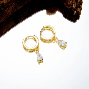 Waterdrop zircon earrings in 14K gold plating with shimmering micro-pave stones on hoops