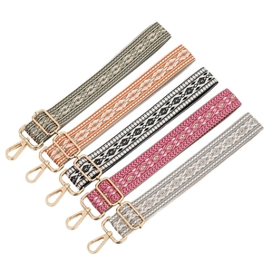 Ethnic geometric jacquard replacement shoulder straps with gold metal clasps for crossbody bags