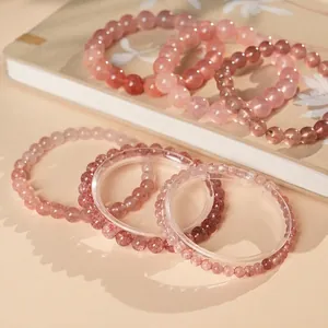 Bracelets élégants en quartz fraise pour femmes avec perles de cristal rose naturel