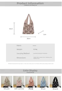 Détails du sac en tricot à cœur dimensions 38x33cm avec options kaki et rose