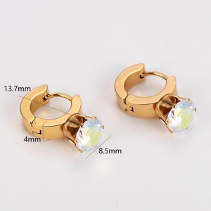 Elegant gold hoop earrings with zircon stones and detailed 13.7mm size measurements