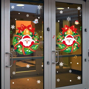 Christmas window decals with Santa Claus wreaths and snowflakes for glass door decoration
