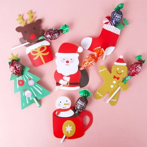 Lot de 6 cartes en papier pour sucettes de Noël avec motifs de Père Noël et rennes