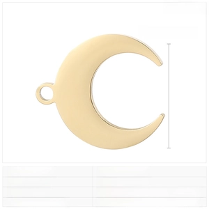 Detailed size specifications for a crescent moon shaped gold stainless steel pendant