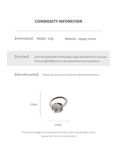Detail showing dimensions of hollow zircon round open ring with copper and silver plating