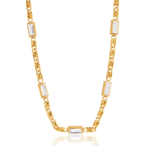 18K Gold Plated Stainless Steel Rectangle Rhinestone Pendant Necklace For Women Elegant Minimalist Jewelry Daily Wear Gift